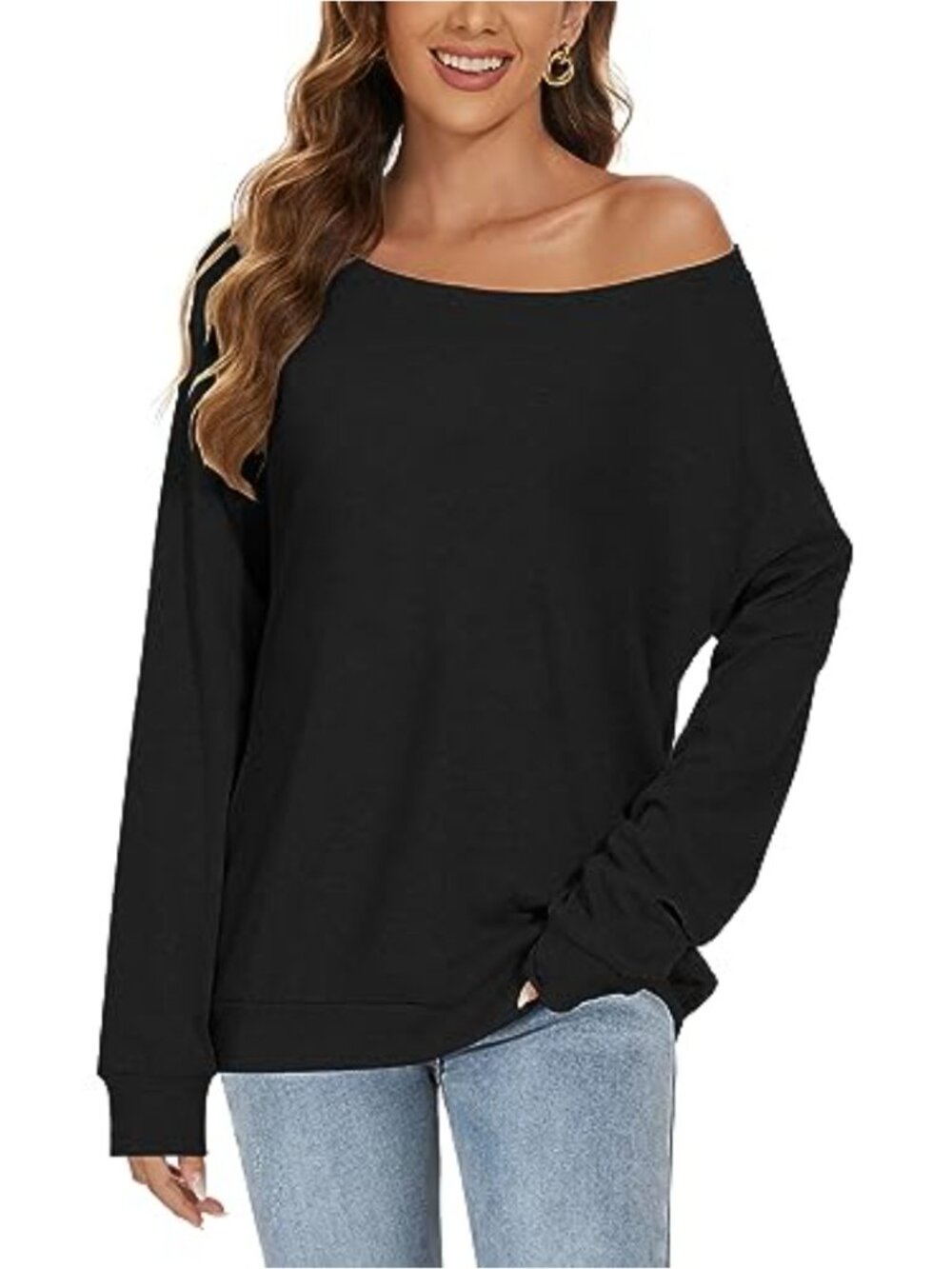 Off Shoulder Long Sleeve Sweatshirt Oversized Tunic Pullover